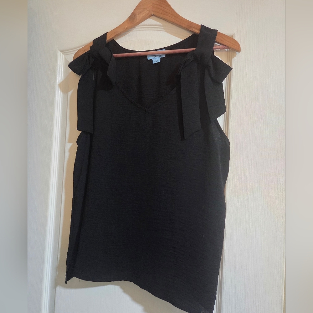 CeCe Black Asymmetrical Tie Front Blouse